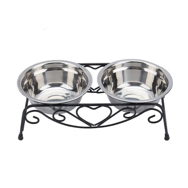 Double Stainless Steel Bowls (with Elevated Stand)