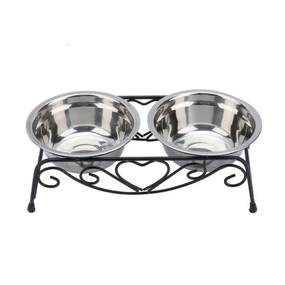 Double Stainless Steel Bowls (with Elevated Stand)