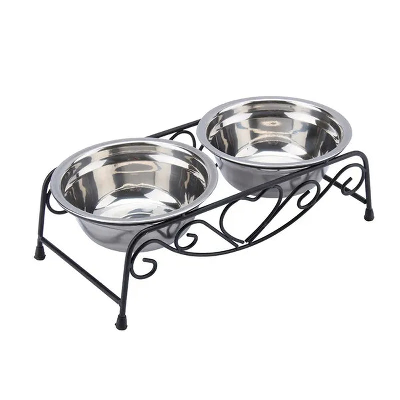Double Stainless Steel Bowls (with Elevated Stand)