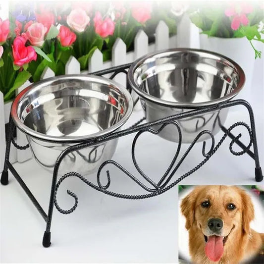 Double Stainless Steel Bowls (with Elevated Stand)