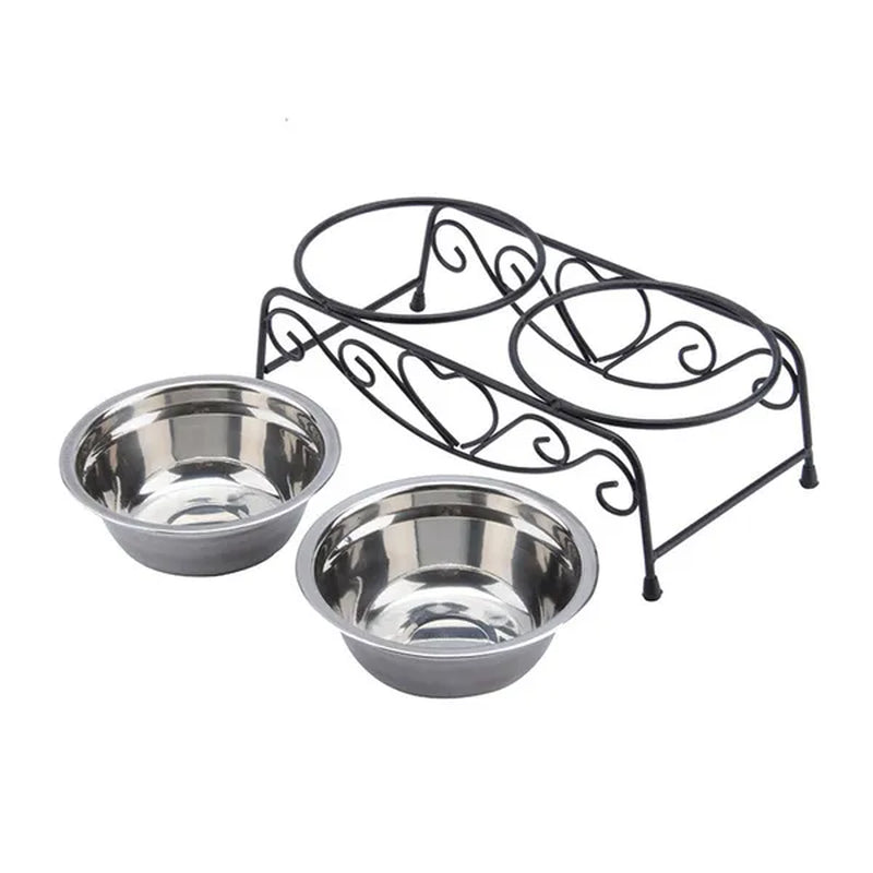 Double Stainless Steel Bowls (with Elevated Stand)