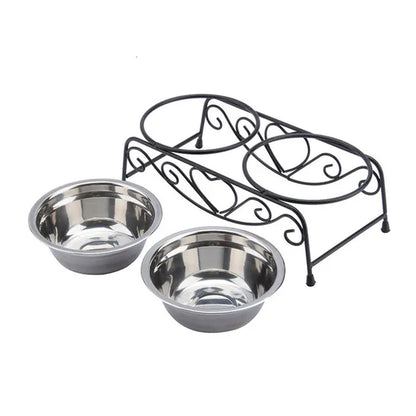 Double Stainless Steel Bowls (with Elevated Stand)