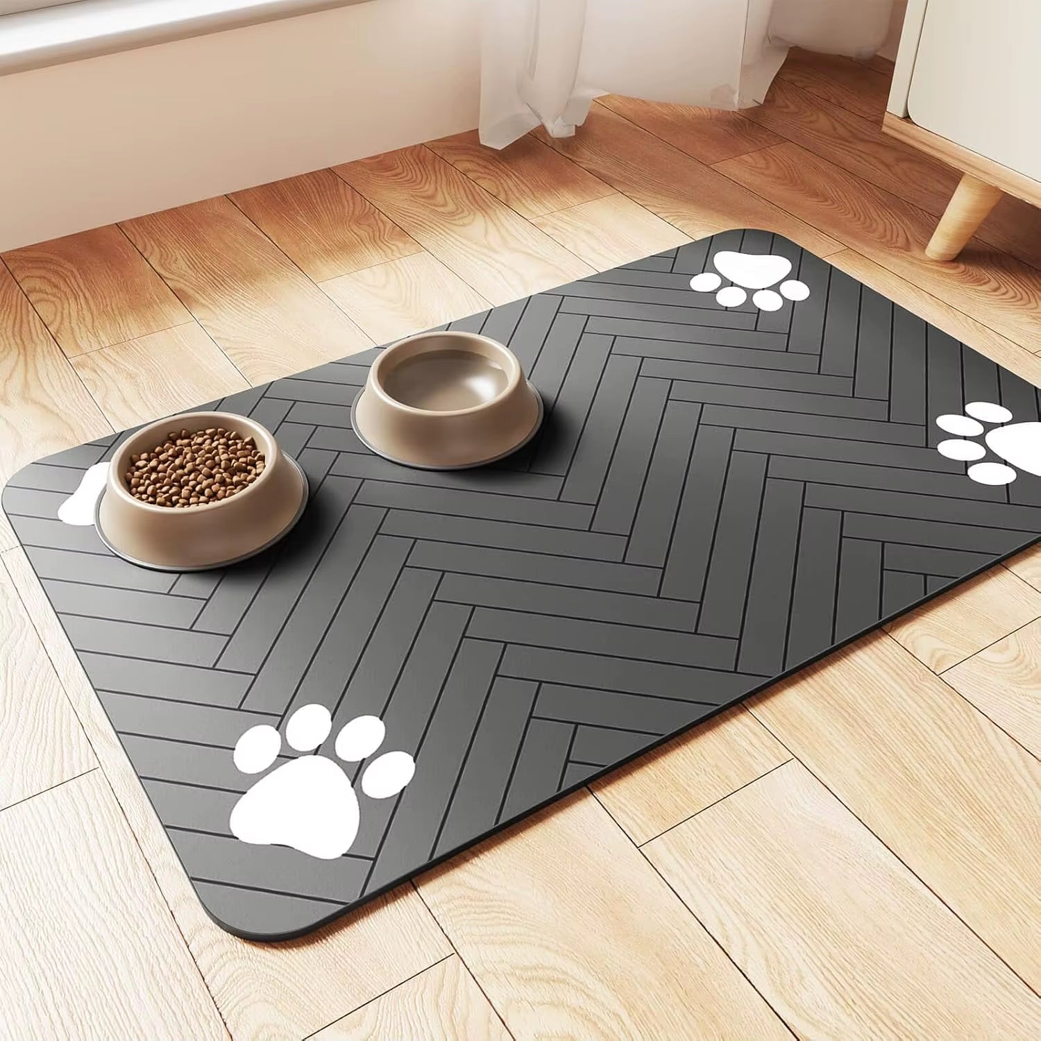 Dog Cat Food Mat - Absorbent Quick Dry Non-Slip