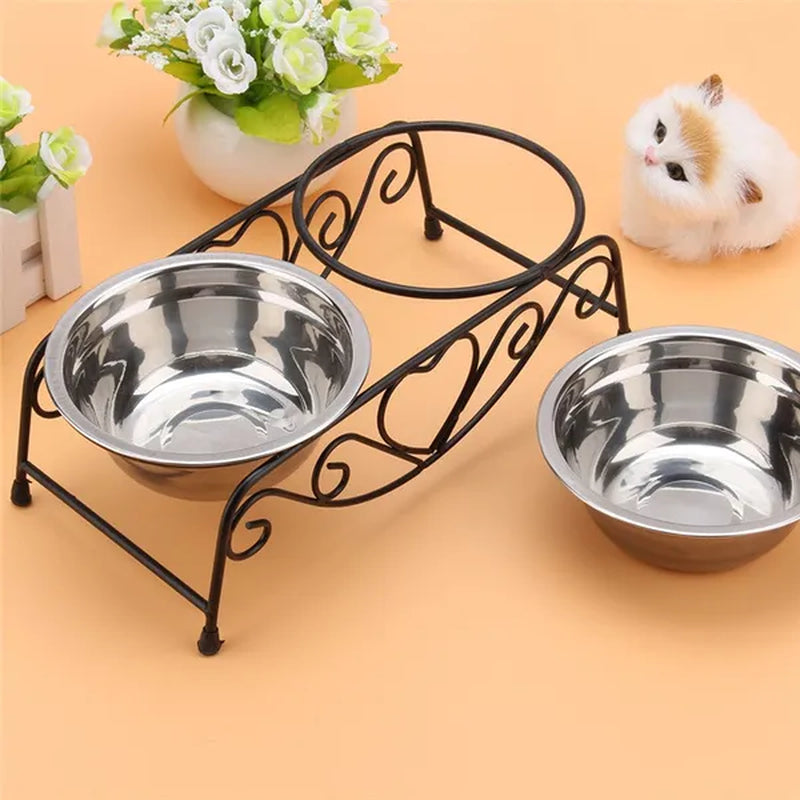 Double Stainless Steel Bowls (with Elevated Stand)