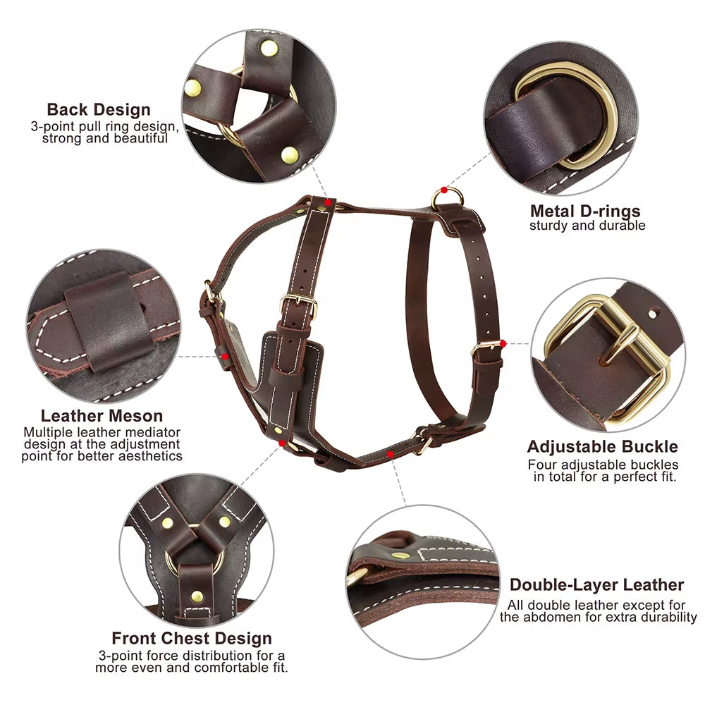 Dog Harness Genuine Leather Vest 