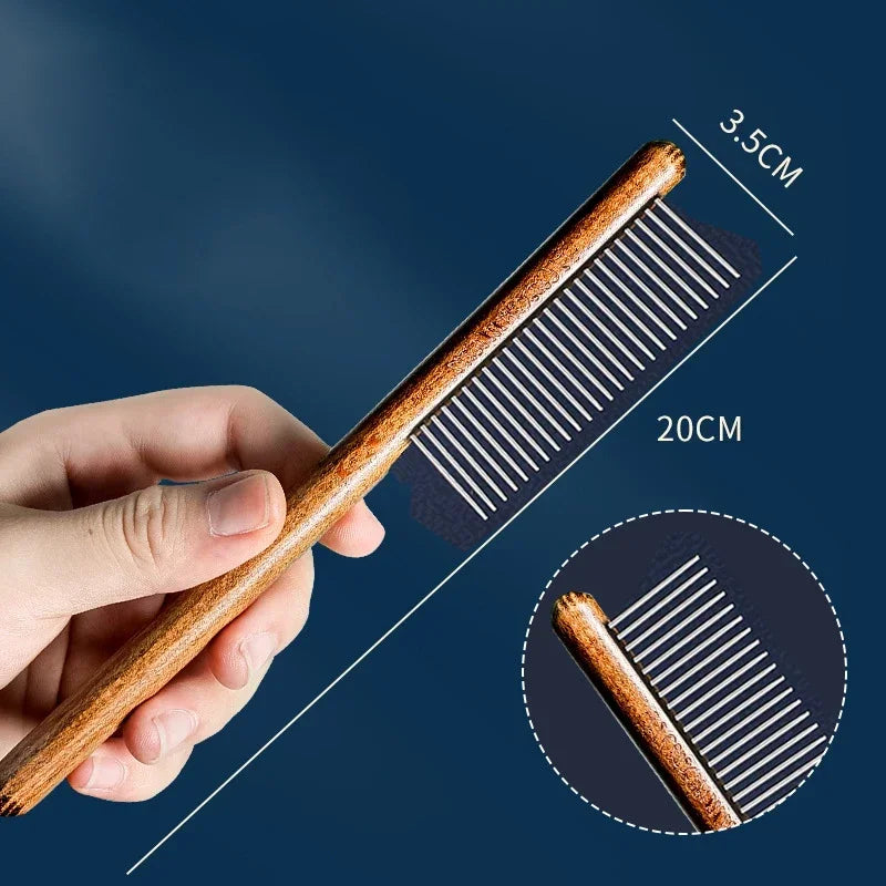 Pets Brush Massager  (Wooden Handle) Stainless Steel
