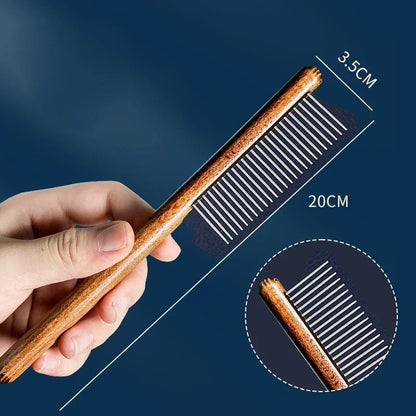 Pets Brush Massager  (Wooden Handle) Stainless Steel