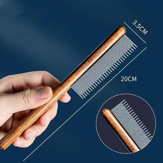 Pets Brush Massager  (Wooden Handle) Stainless Steel