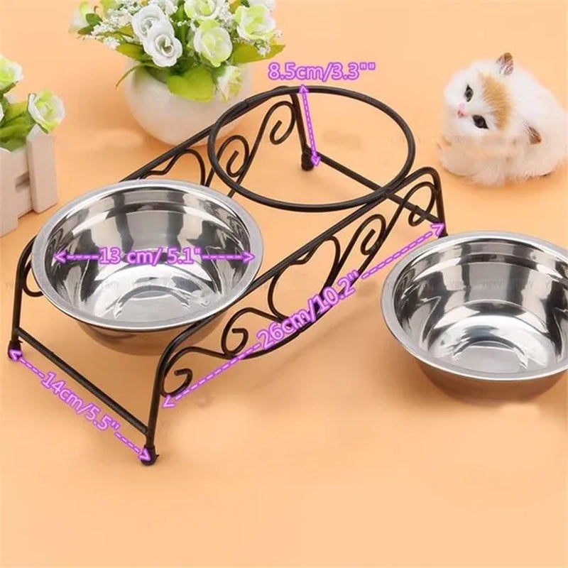 Double Stainless Steel Bowls (with Elevated Stand)