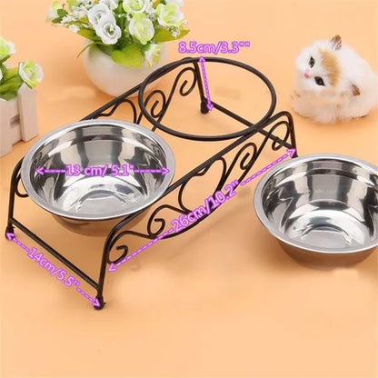 Double Stainless Steel Bowls (with Elevated Stand)