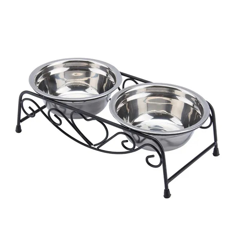 Double Stainless Steel Bowls (with Elevated Stand)