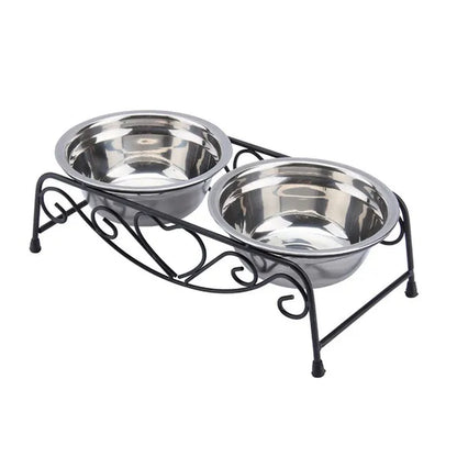 Double Stainless Steel Bowls (with Elevated Stand)
