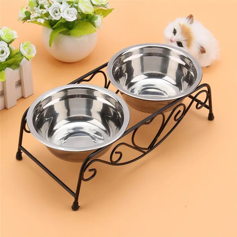 Double Stainless Steel Bowls (with Elevated Stand)