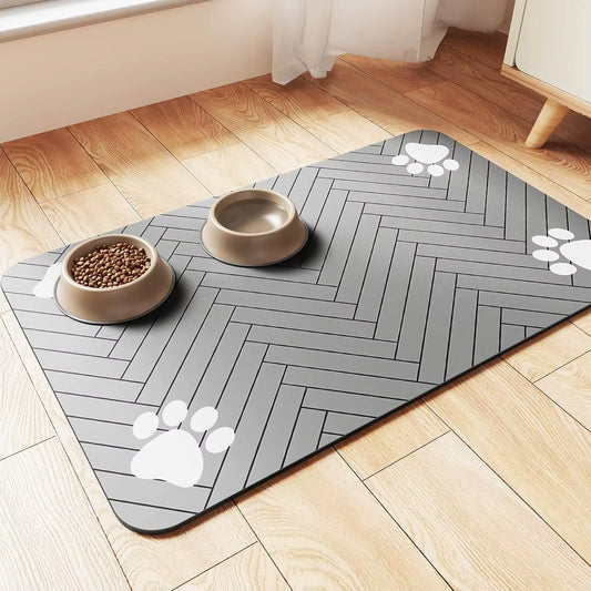 Dog Cat Food Mat - Absorbent Quick Dry Non-Slip