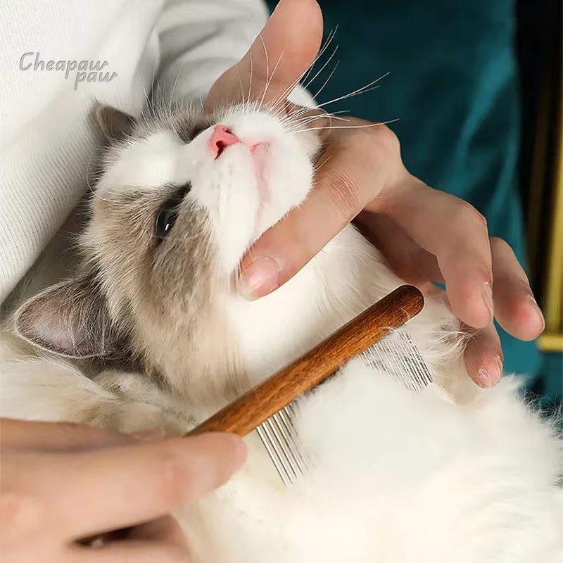 Pets Brush Massager  (Wooden Handle) Stainless Steel