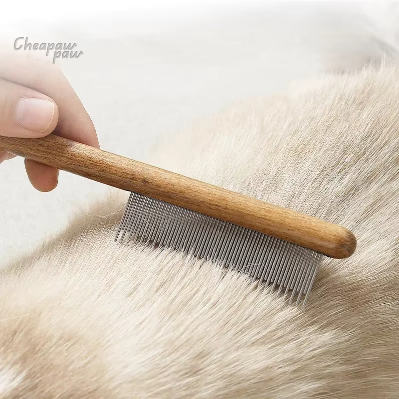 Pets Brush Massager  (Wooden Handle) Stainless Steel