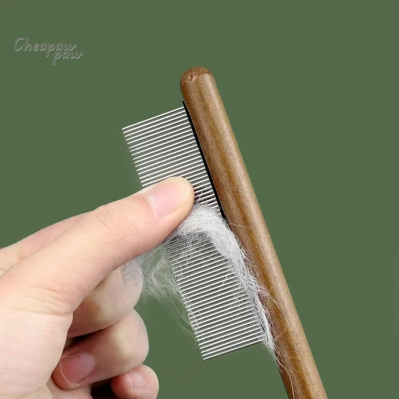 Pets Brush Massager  (Wooden Handle) Stainless Steel