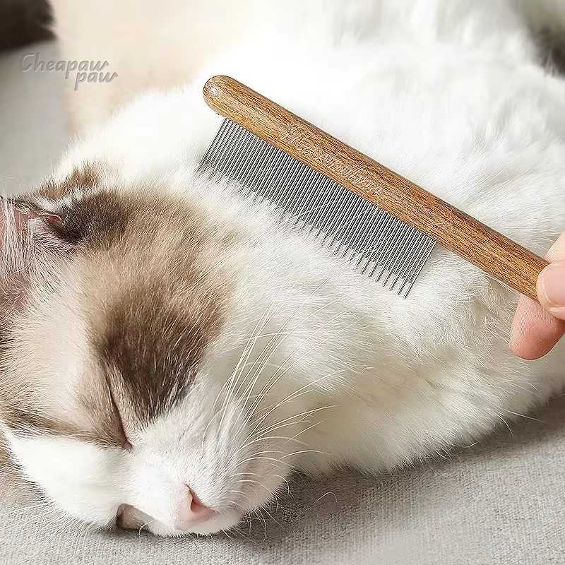 Pets Brush Massager  (Wooden Handle) Stainless Steel