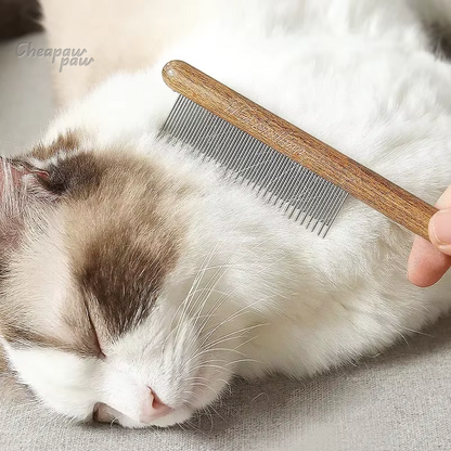 Pets Brush Massager  (Wooden Handle) Stainless Steel