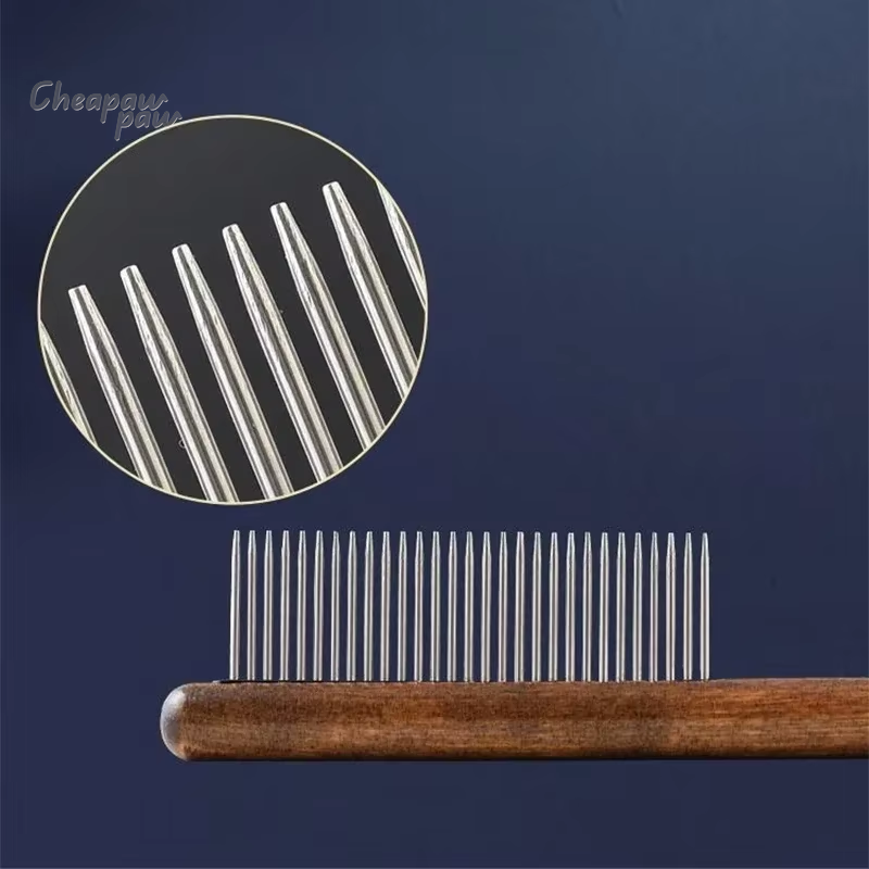 Pets Brush Massager  (Wooden Handle) Stainless Steel